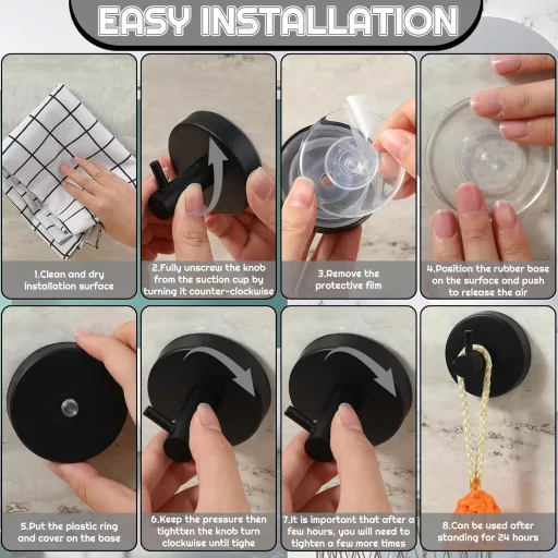 Xialvyu 4 buc. cârlige cu ventuză, agățătoare haine baie bucătărie, negru