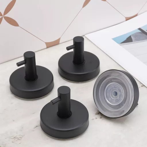 Xialvyu 4 buc. cârlige cu ventuză, agățătoare haine baie bucătărie, negru