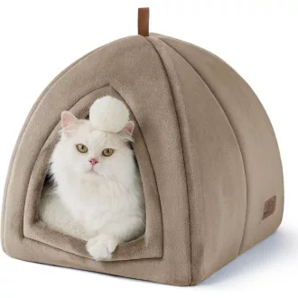   Bedsure pelech pre mačky pre veľké mačky ťavia – skladací pelech pre mačky s prateľným vankúšom 40x40x40 cm