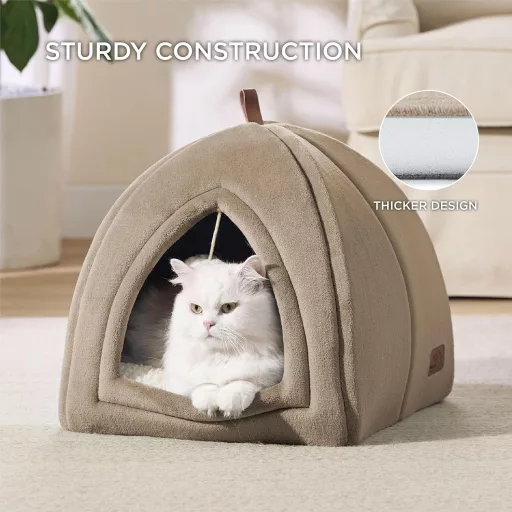 Bedsure pelech pre mačky pre veľké mačky ťavia – skladací pelech pre mačky s prateľným vankúšom 40x40x40 cm