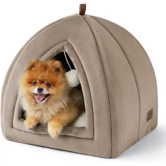   Bedsure pelech pre mačky pre veľké mačky, ťavia farba – skladateľný pelech s prateľným vankúšom 44x44 cm