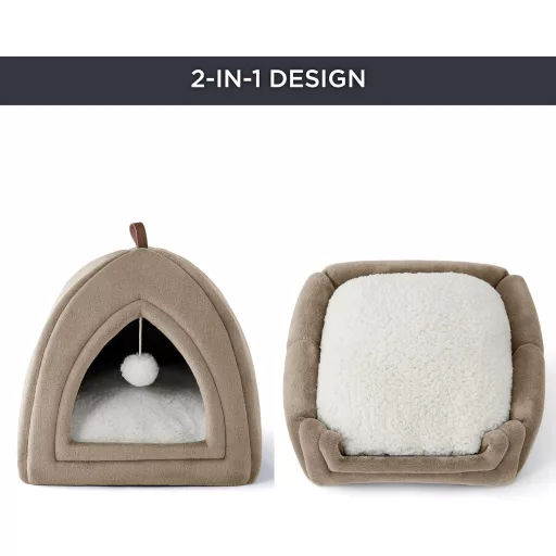 Bedsure pelech pre mačky pre veľké mačky, ťavia farba – skladateľný pelech s prateľným vankúšom 44x44 cm