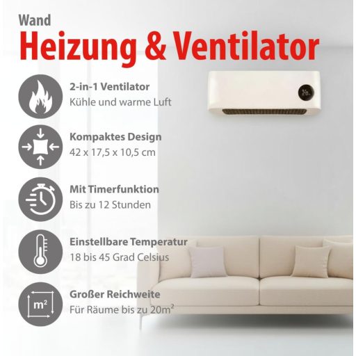 Alpina 2000W Kerámia Fali Fűtőtest Digitális Termosztáttal és Időzítővel