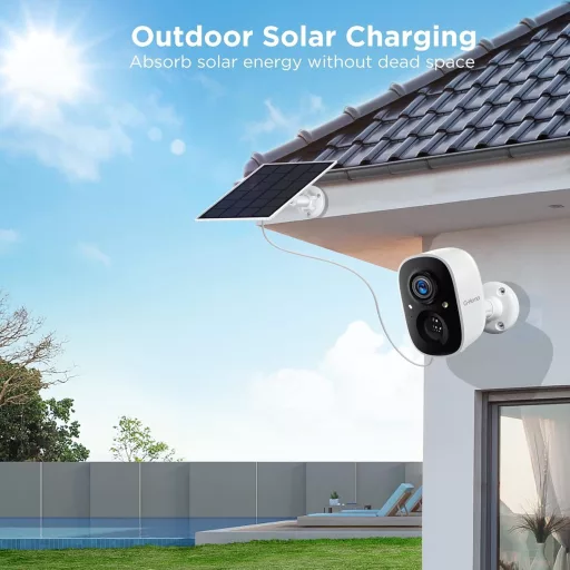 Cameră de Securitate WiFi de Exterior G-Homa cu Încărcare Solară - Wireless, Rezoluție 1440p, Detector de Mișcare, Audio Bidirecțional, Impermeabilitate IP65
