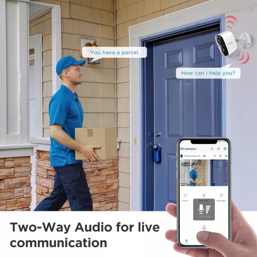 Cameră de Securitate WiFi de Exterior G-Homa cu Încărcare Solară - Wireless, Rezoluție 1440p, Detector de Mișcare, Audio Bidirecțional, Impermeabilitate IP65