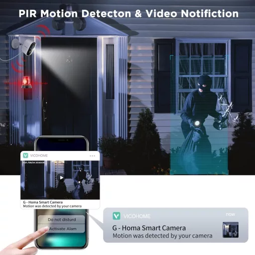 Cameră de Securitate WiFi de Exterior G-Homa cu Încărcare Solară - Wireless, Rezoluție 1440p, Detector de Mișcare, Audio Bidirecțional, Impermeabilitate IP65