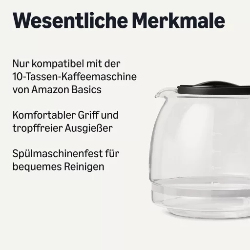 Amazon Basics Üveg Kávéfőző Kancsó Fedővel 1,25L 10 Csészés Kapacitás
