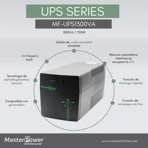 Master U-Power 1300VA szünetmentes tápegység 720W, 4 Schuko aljzat