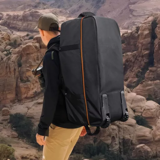 Geantă de călătorie YHYEH de 32 inch cu roți, extensibilă 110-140L, valiză moale cu rotile, negru/portocaliu