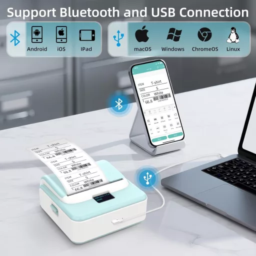 ORGSTA T003 Bluetooth címkenyomtató 50mm/s öntapadós etikett nyomtatógép