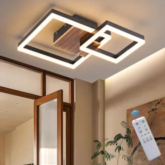   SEATAIN Lampă LED de Plafon din Lemn - Design Geometric Negru, 40 cm, Cu Telecomandă, Reglare Intensitate Luminoasă, Temperatură Culoare 3000-6000K, Mod Noapte
