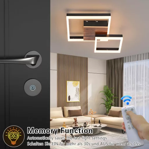 SEATAIN Lampă LED de Plafon din Lemn - Design Geometric Negru, 40 cm, Cu Telecomandă, Reglare Intensitate Luminoasă, Temperatură Culoare 3000-6000K, Mod Noapte