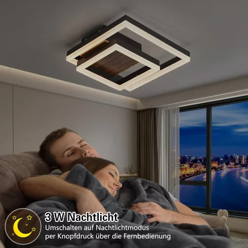 SEATAIN Lampă LED de Plafon din Lemn - Design Geometric Negru, 40 cm, Cu Telecomandă, Reglare Intensitate Luminoasă, Temperatură Culoare 3000-6000K, Mod Noapte