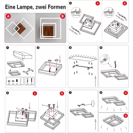 SEATAIN Lampă LED de Plafon din Lemn - Design Geometric Negru, 40 cm, Cu Telecomandă, Reglare Intensitate Luminoasă, Temperatură Culoare 3000-6000K, Mod Noapte