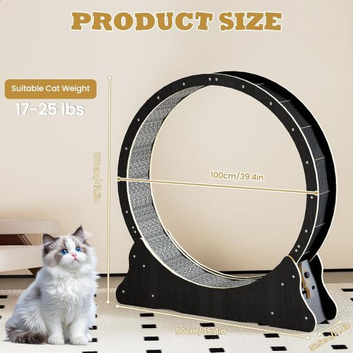 WUDLEP Macska Futókerék 100 cm Szőnyeges Futópályával, Nagy Macska Kerék Edzéshez Fogyáshoz, Fekete Macska Futógép