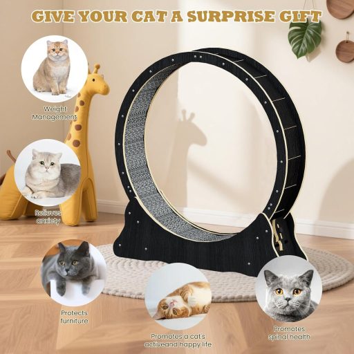 WUDLEP Macska Futókerék 100 cm Szőnyeges Futópályával, Nagy Macska Kerék Edzéshez Fogyáshoz, Fekete Macska Futógép