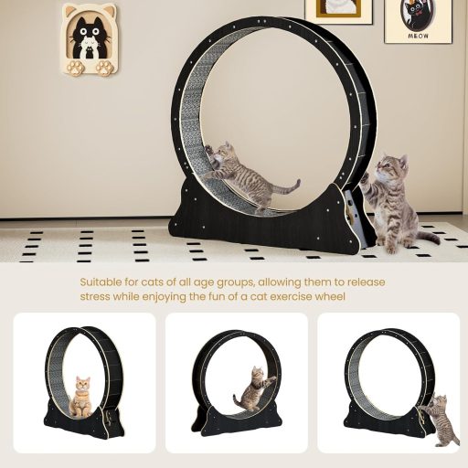 WUDLEP Macska Futókerék 100 cm Szőnyeges Futópályával, Nagy Macska Kerék Edzéshez Fogyáshoz, Fekete Macska Futógép