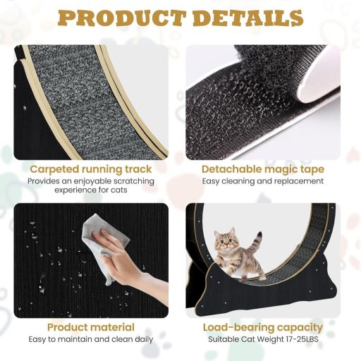 WUDLEP Macska Futókerék 100 cm Szőnyeges Futópályával, Nagy Macska Kerék Edzéshez Fogyáshoz, Fekete Macska Futógép