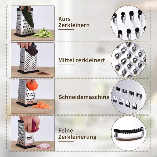 YC Kitchen 4 oldalas rozsdamentes acél reszelő, zöldség szeletelő és reszegető