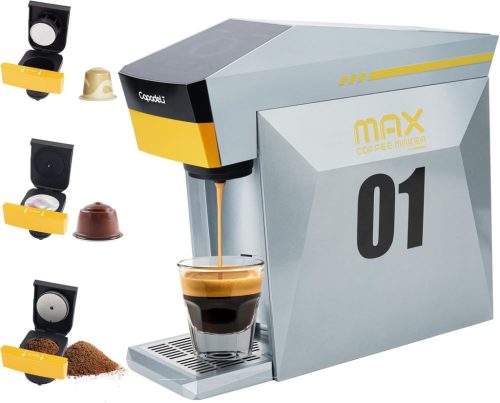 Espressor de cafea 3 în 1 HAILASRE cu presiune de 19 bari - Pentru capsule Nespresso, L'OR, Dolce Gusto și cafea măcinată - Gri