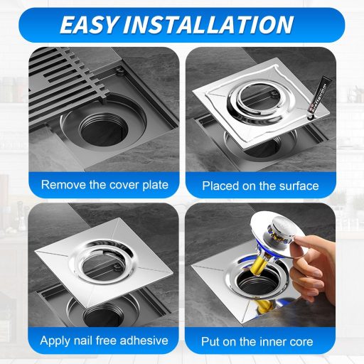 xiruiubao rozsdamentes acélból készült négyzet alakú padlólefolyó szagcsappal fürdőszobához és konyhához