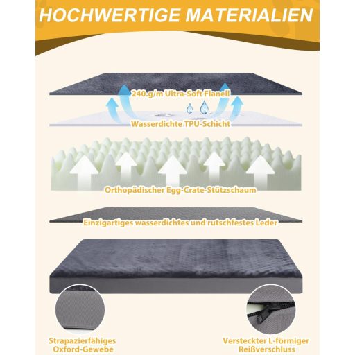 Favodormir ortopédikus kutyaágy XXL nagy kutyáknak vízálló szürke 119x73cm