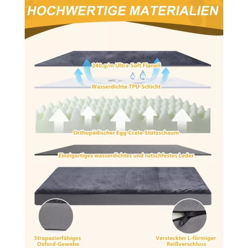 Favodormir ortopédikus kutyaágy XXL nagy kutyáknak vízálló szürke 119x73cm