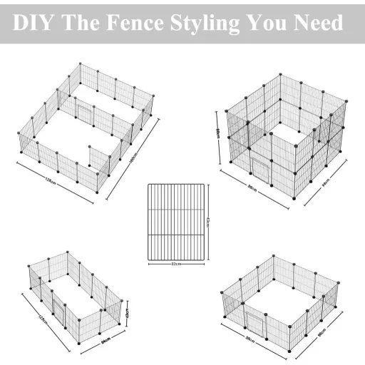 PILIN Kisállat Kifutó Kapuval - 12 Részes Hörcsög, Nyúl, Tengerimalac Ketrec Kivehető Vízálló Alappal, 43x32 cm, Bel- és Kültéri Használatra