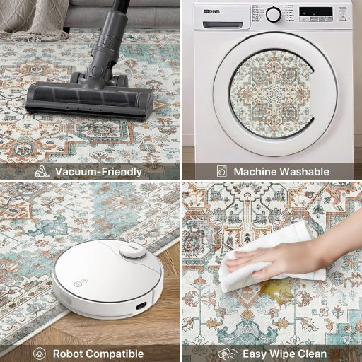 BEIMO Vintage szőnyeg 160x230 cm, csúszásmentes, menta zöld, mosható, nappali hálószoba