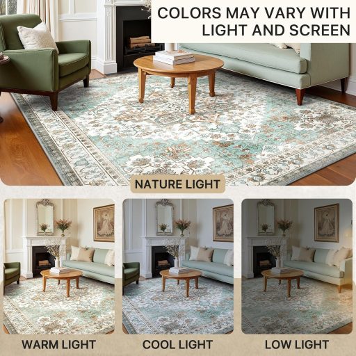 BEIMO Vintage szőnyeg 160x230 cm, csúszásmentes, menta zöld, mosható, nappali hálószoba