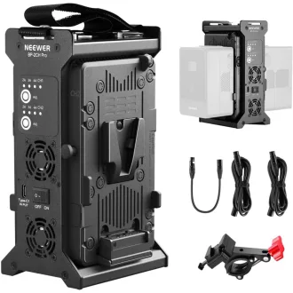   NEEWER V Mount Akkumulátor Töltő Dupla Csatornás, V Lock 100W PD USB-C Gyorstöltés, DC 48V/24V Kimenet, SmallRig Kompatibilis BP-2CH Pro