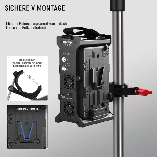 Încărcător baterie NEEWER V Mount Dual Channel, V Lock 100W PD USB-C Încărcare Rapidă, Ieșire DC 48V/24V, Compatibil SmallRig BP-2CH Pro