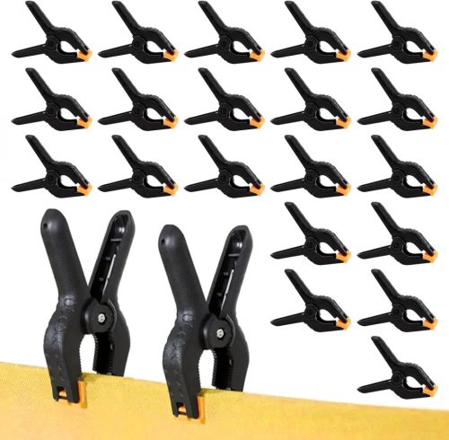 PENSE pentru rufe POHOVE, 20 bucăți, negre, din nailon, cu arc - Cleme de fixare din plastic cu inserție reglabilă pentru studio, artă, meșteșuguri, fotografie