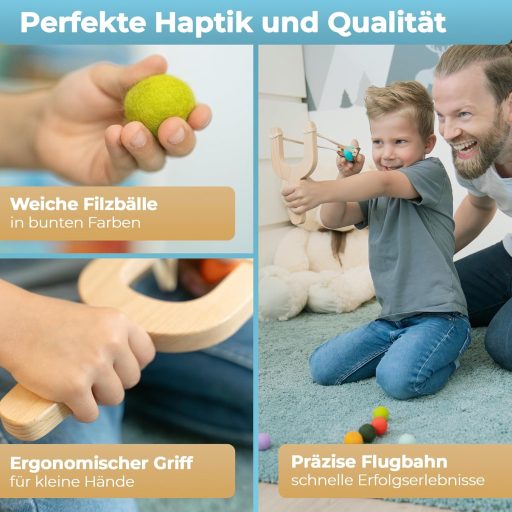 BOWRILLA Detská puška s 10 mäkkými loptičkami a 4 drevenými terčami – pre pravákov aj ľavákov