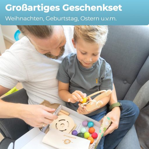 BOWRILLA Detská puška s 10 mäkkými loptičkami a 4 drevenými terčami – pre pravákov aj ľavákov