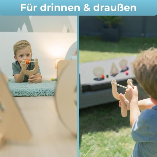 BOWRILLA Detská puška s 10 mäkkými loptičkami a 4 drevenými terčami – pre pravákov aj ľavákov