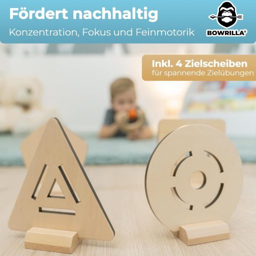 BOWRILLA Detská puška s 10 mäkkými loptičkami a 4 drevenými terčami – pre pravákov aj ľavákov