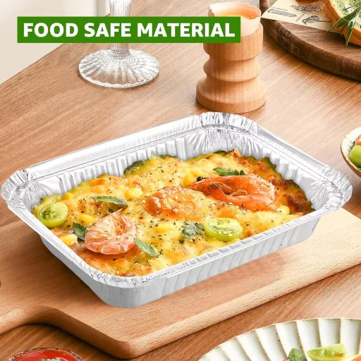 SENENQU 75 db Alumínium Sütőtálca Fedővel 850ml - Eldobható Alufólia Edény Sütéshez, Grillezéshez, Főzéshez - 21x14 cm