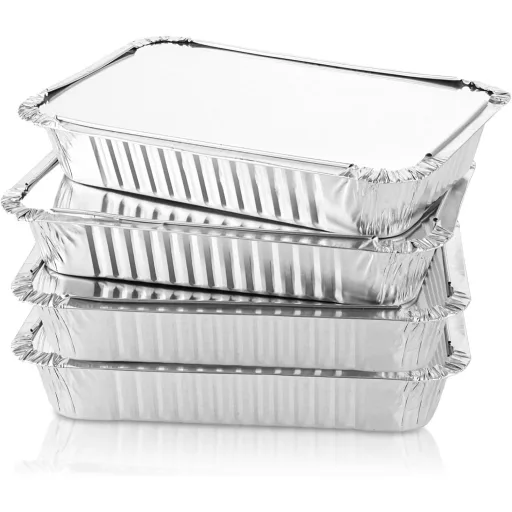 SENENQU 75 db Alumínium Sütőtálca Fedővel 850ml - Eldobható Alufólia Edény Sütéshez, Grillezéshez, Főzéshez - 21x14 cm