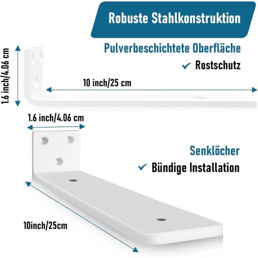 YFCVIP 25 cm Polc Tartó Konzol 2 db Fehér, 75 kg Terhelhetőség, Erős L Konzol Csavarokkal