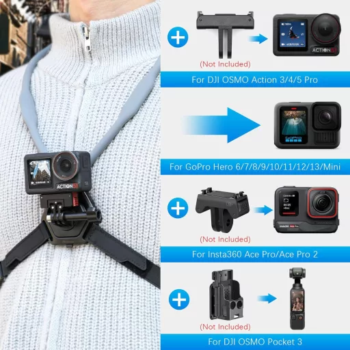 AMAZEAR Mágneses Nyakpánt Tartó DJI Action 5 Pro/OSMO 360 GoPro Hero 13 Insta360 Ace Pro Mellkasi Rögzítés
