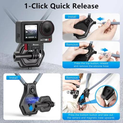 AMAZEAR Mágneses Nyakpánt Tartó DJI Action 5 Pro/OSMO 360 GoPro Hero 13 Insta360 Ace Pro Mellkasi Rögzítés