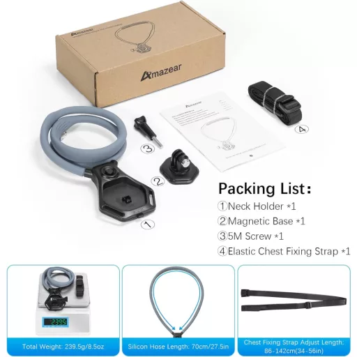 AMAZEAR Mágneses Nyakpánt Tartó DJI Action 5 Pro/OSMO 360 GoPro Hero 13 Insta360 Ace Pro Mellkasi Rögzítés