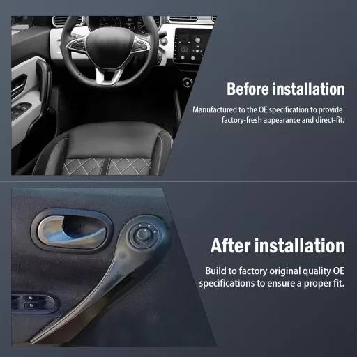 Konuooer Belső Ajtónyitó Fogantyú Renault Megane II-höz - Első Ajtókhoz Kompatibilis Fekete ABS Műanyag Szett (2 db, Bal+Jobb)