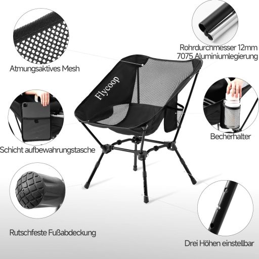 Scaun de camping pliabil Flycoop, capacitate 180 kg, cu husă de transport