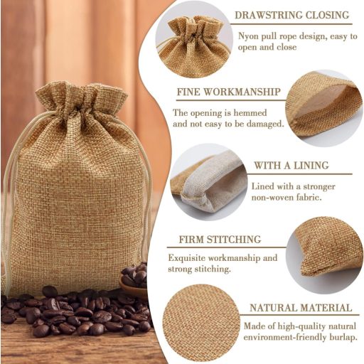 ZEIYKUJQ 30 db Juta Ajándéktáska 10x14 cm Húzózsinórral, Újrahasználható Zsákok Esküvőhöz Ékszertartó