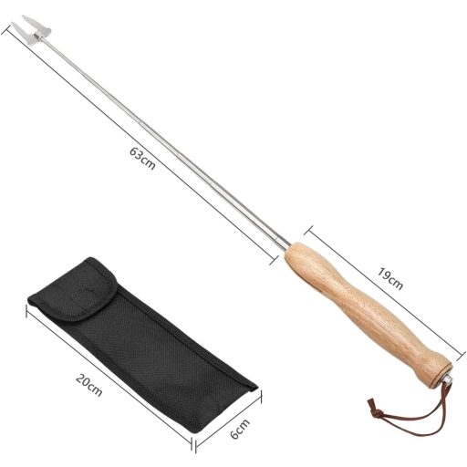 Husalsea Furculiță pentru grătar extensibilă, din oțel inoxidabil - Frigărui pentru carne, pentru camping și grătar, Argintiu, 135g