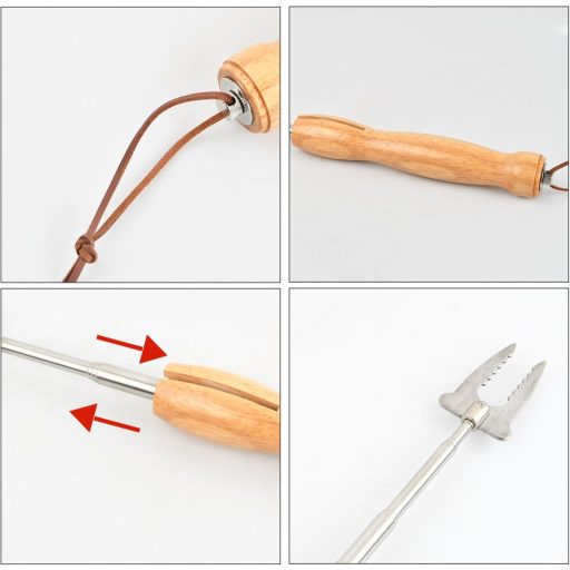 Husalsea Furculiță pentru grătar extensibilă, din oțel inoxidabil - Frigărui pentru carne, pentru camping și grătar, Argintiu, 135g