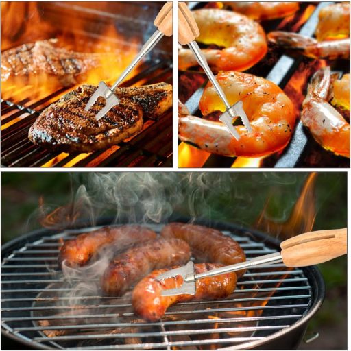 Husalsea Kihúzható Rozsdamentes Acél Grillvilla - Húsnyárs Kempingezéshez és Grillezéshez, Ezüst, 135g