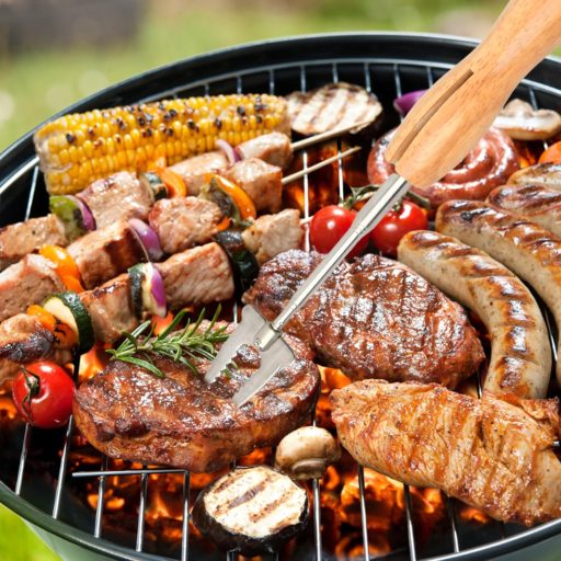 Husalsea Kihúzható Rozsdamentes Acél Grillvilla - Húsnyárs Kempingezéshez és Grillezéshez, Ezüst, 135g